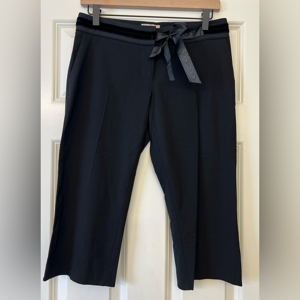Whistles London Black Crop Dress Pant with Velvet detail Size 4